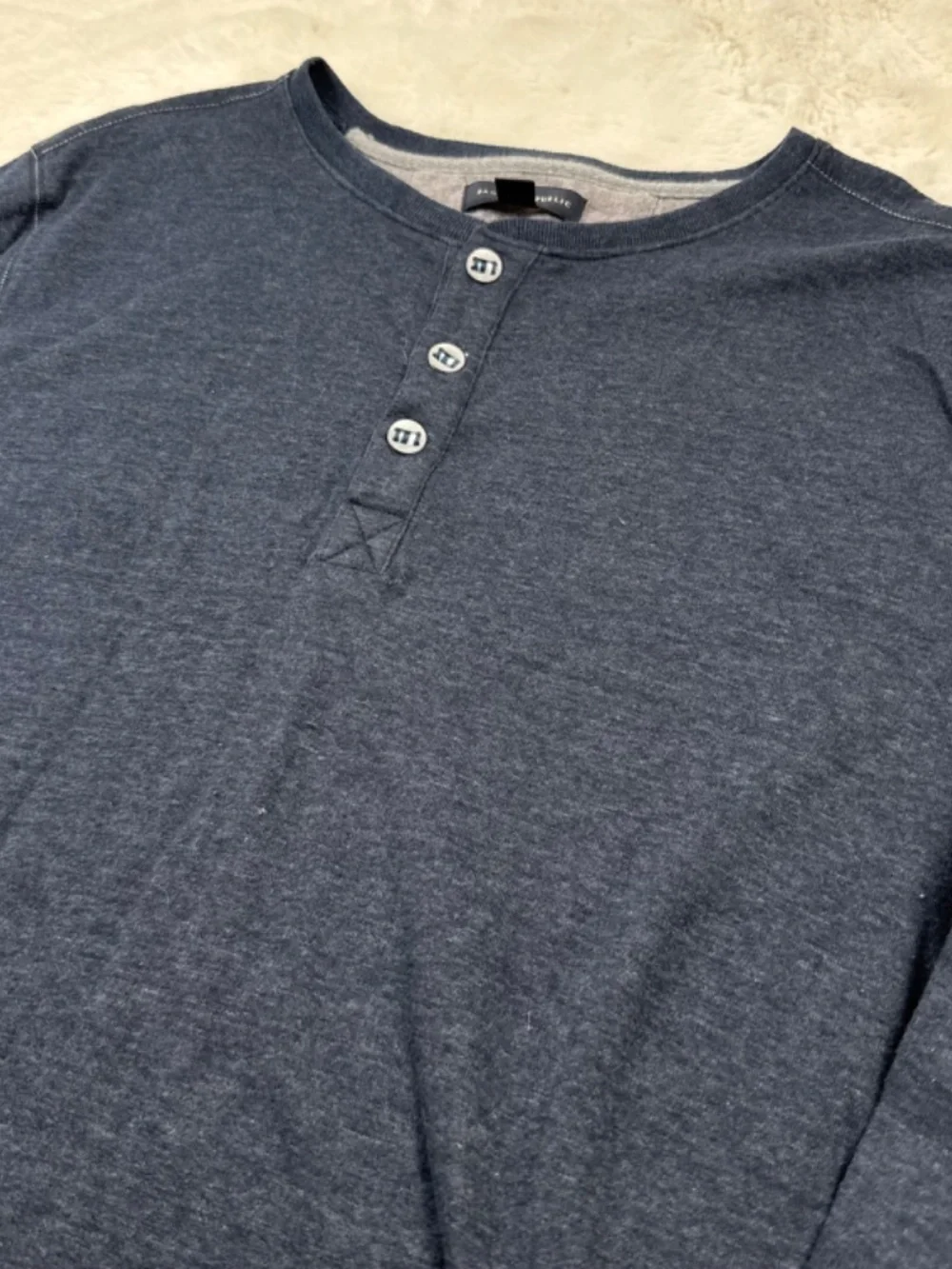 Banana Republic Cotton Blend Blue Grey Henley Long Sleeve 3 Button T-Shirt Large
